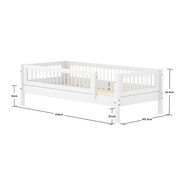 Single Bed with Crossbars and Safety Rail, 90x200 cm, White