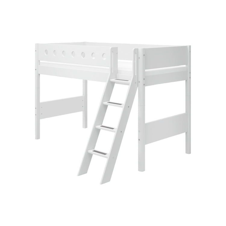 Flexa. Κρεβάτι ημίψηλο White με κεκλιμένη σκάλα. Λευκό