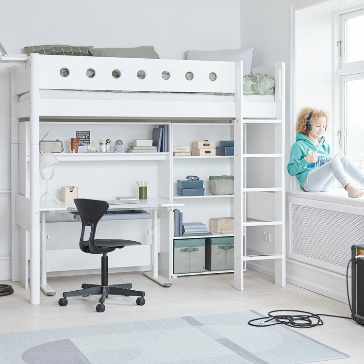 High sleeper F.Wht. MDF 200x90cm Legs F.Wht.  Rail F.Wht.