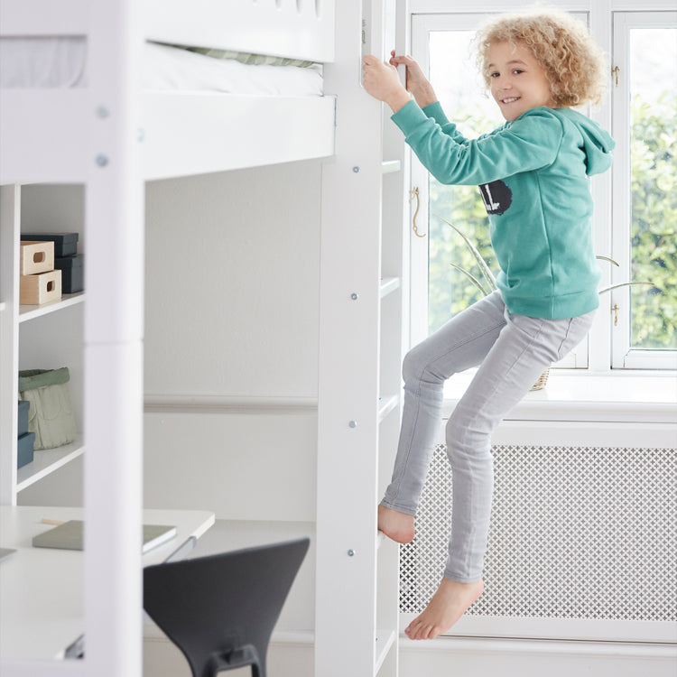 High sleeper F.Wht. MDF 200x90cm Legs F.Wht.  Rail F.Wht.