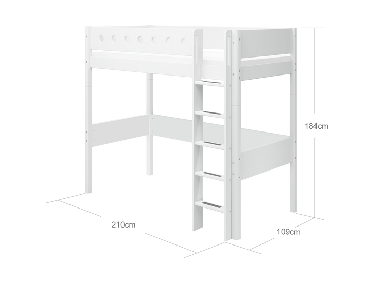 High sleeper F.Wht. MDF 200x90cm Legs F.Wht.  Rail F.Wht.