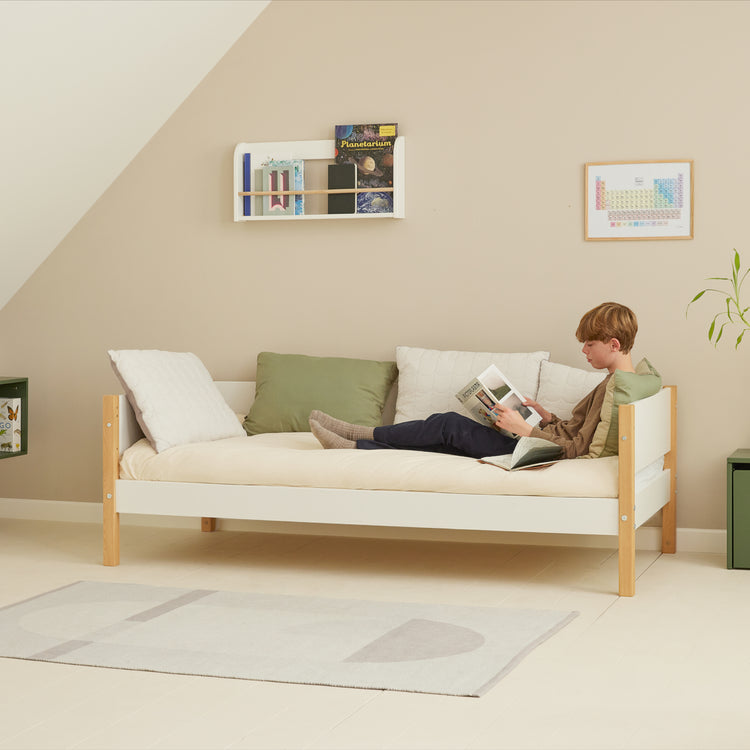 Daybed w/headboards+back F.Wht. MDF 200x90cm Legs Oak