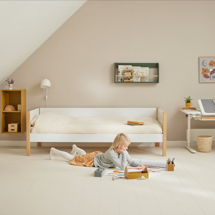 Daybed w/headboards+back F.Wht. MDF 200x90cm Legs Oak