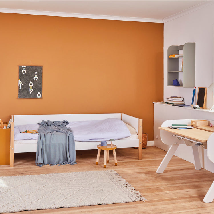 Daybed w/headboards+back F.Wht. MDF 200x90cm Legs Oak