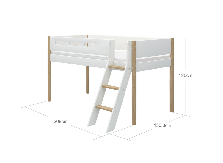 Midslp. F.Wht. MDF 200x90 Legs Oak SL.Ladder Rail F.Wht.