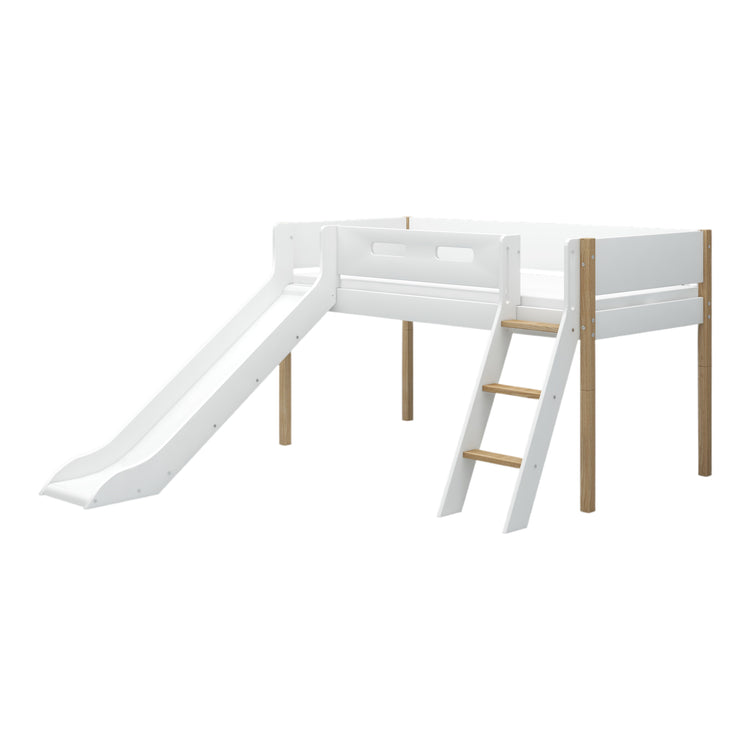 Midslp. + Slide F.Wht. 200x90 Legs Oak  SL.Ladder  F.Wht.