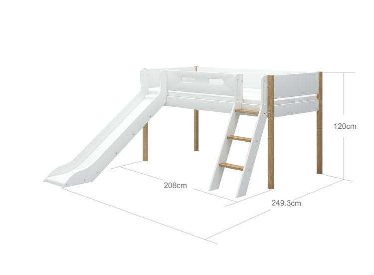 Midslp. + Slide F.Wht. 200x90 Legs Oak  SL.Ladder  F.Wht.