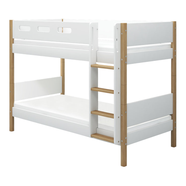 Bunk bed F.Wht. MDF 200x90  Legs Oak  Safety rail F.Wht.