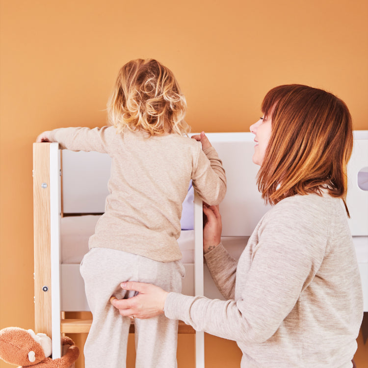 Bunk bed F.Wht. MDF 200x90  Legs Oak  Safety rail F.Wht.
