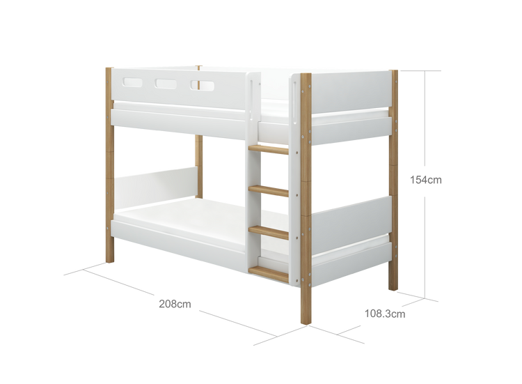 Bunk bed F.Wht. MDF 200x90  Legs Oak  Safety rail F.Wht.