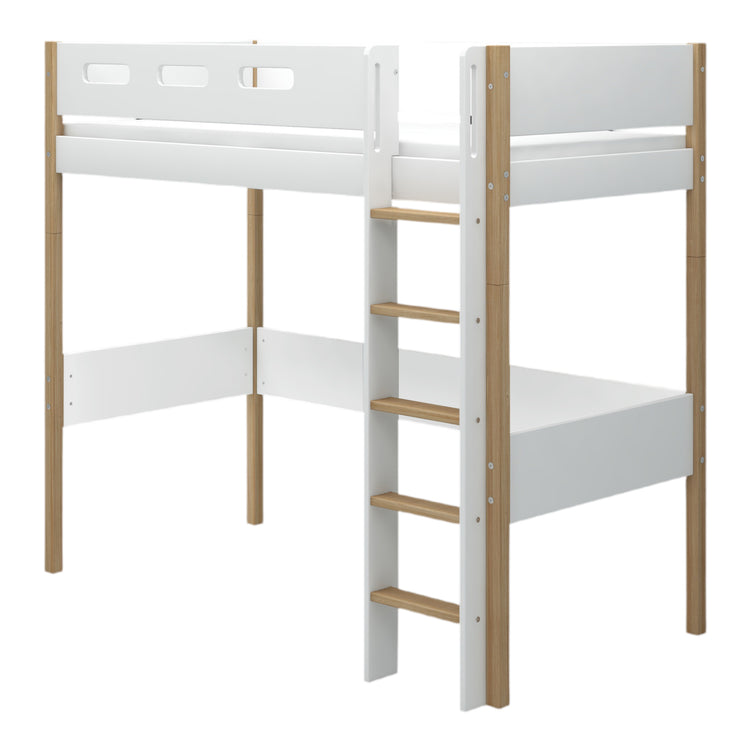 High sleeper F.Wht. MDF 200x90cm Legs Oak  Rail F.Wht.