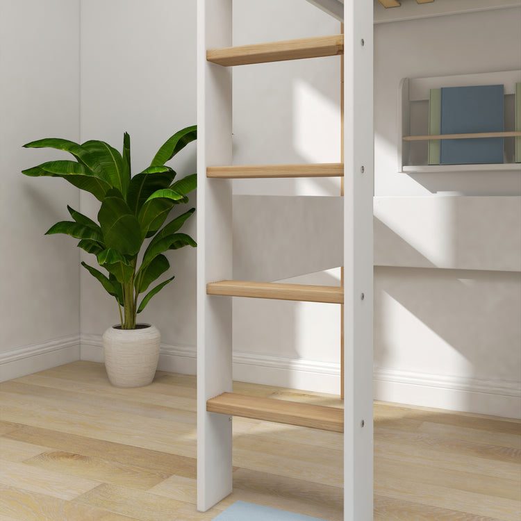 High sleeper F.Wht. MDF 200x90cm Legs Oak  Rail F.Wht.