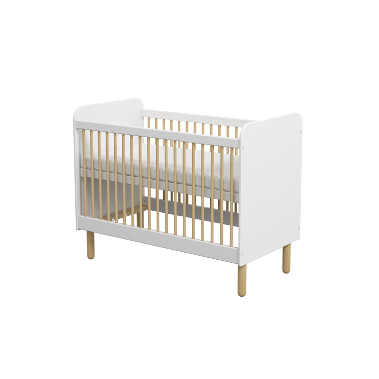 Cot 120x60 F.Wht. MDF-Pine With slats  Ash legs & spindles