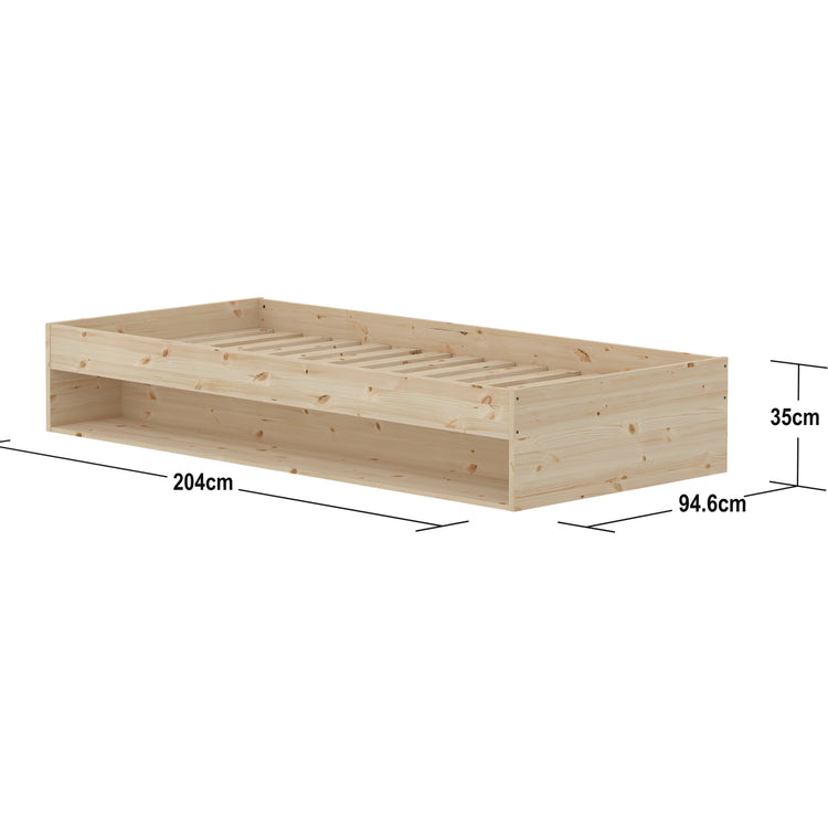 Single Bed Grow 90x200 w. Shelf untr. Pine
