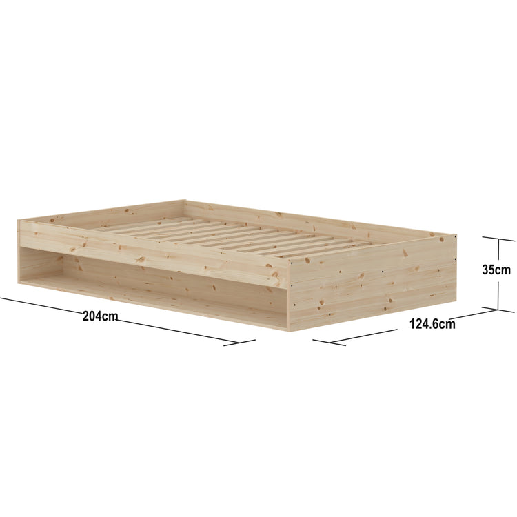 Double Bed Grow 120x200 w. Shelf untr. Pine