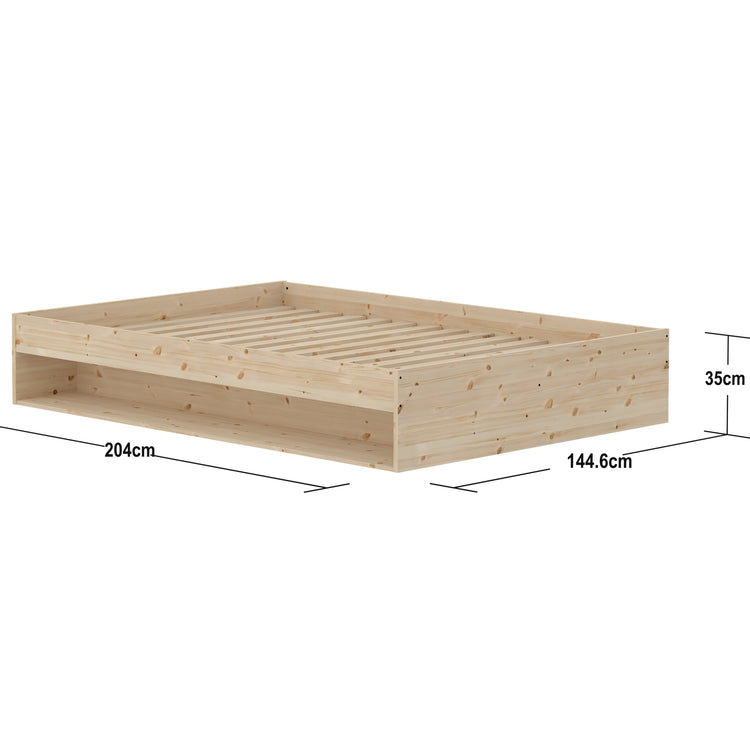 Double Bed Grow 140x200 w. Shelf untr. Pine