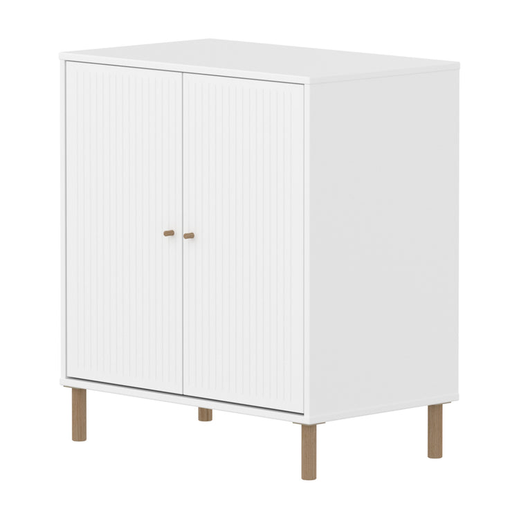 Cupboard 2 doors w Grooves F.Wht. + Oak knob + Oak legs