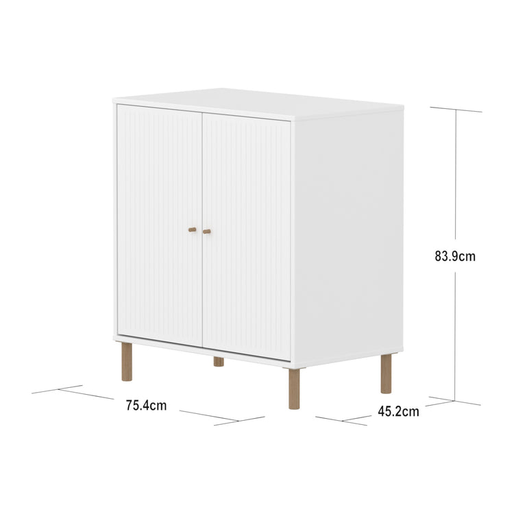 Cupboard 2 doors w Grooves F.Wht. + Oak knob + Oak legs
