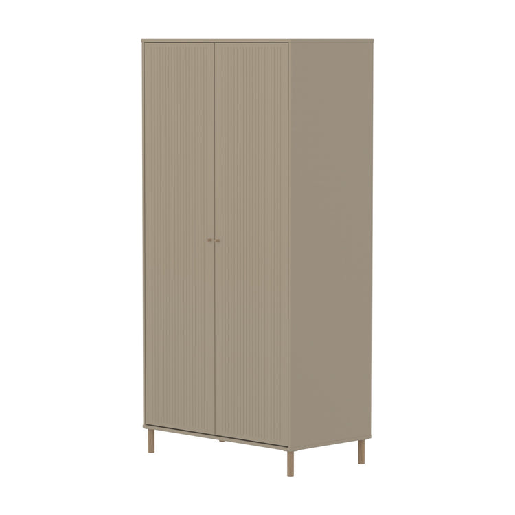 Wardrobe 2 doors w Grooves Oat + Oak knob + Oak legs