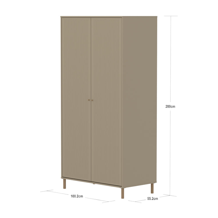 Wardrobe 2 doors w Grooves Oat + Oak knob + Oak legs