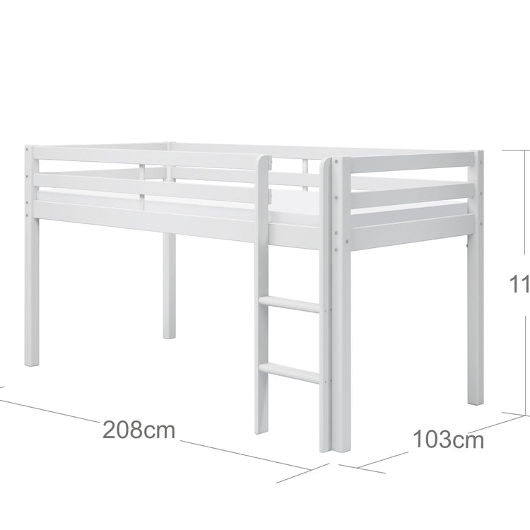 Midsleeper Actim F.Wht.  200x90 Bedside+Rail 20mm 55mm Leg