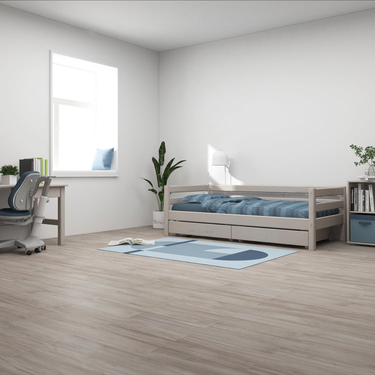Single bed Slats Rails 2 drws. Grey W. 200x90           Line