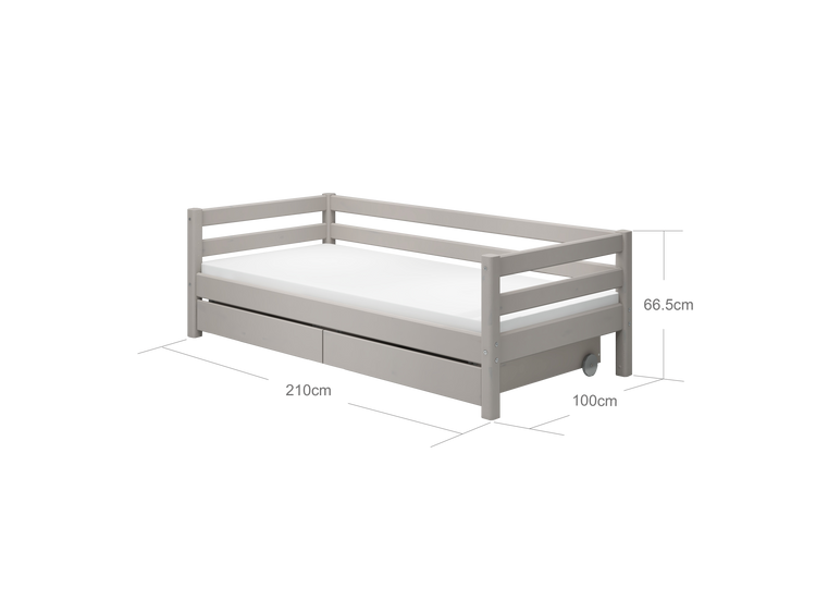 Single bed Slats Rails 2 drws. Grey W. 200x90           Line