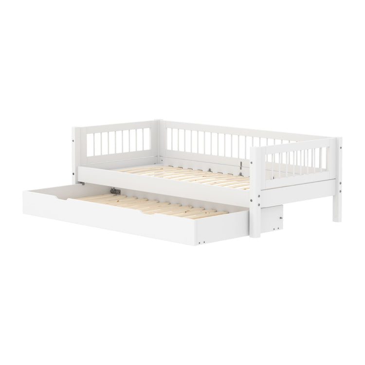 Single Bed with Crossbars, Storage and Safety Rail, 90x200 cm, White