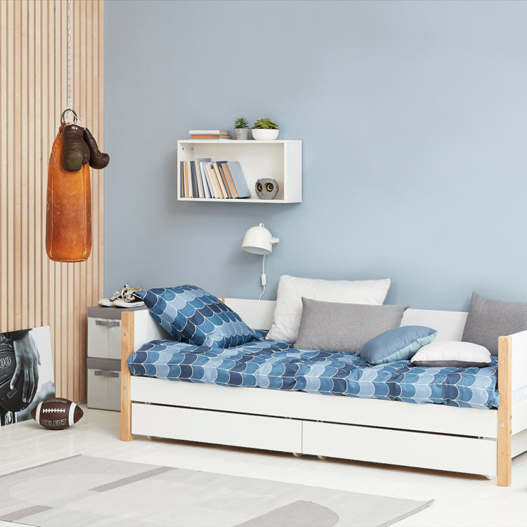 Daybed w/2 drawers F.Wht. 200x90 Legs Oak Lacq.