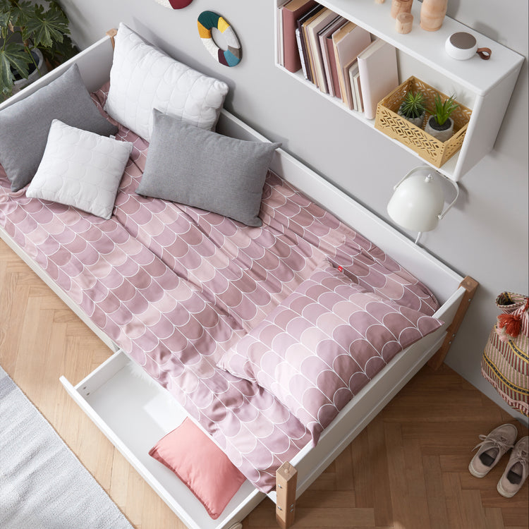 Daybed w/2 drawers F.Wht. 200x90 Legs Oak Lacq.