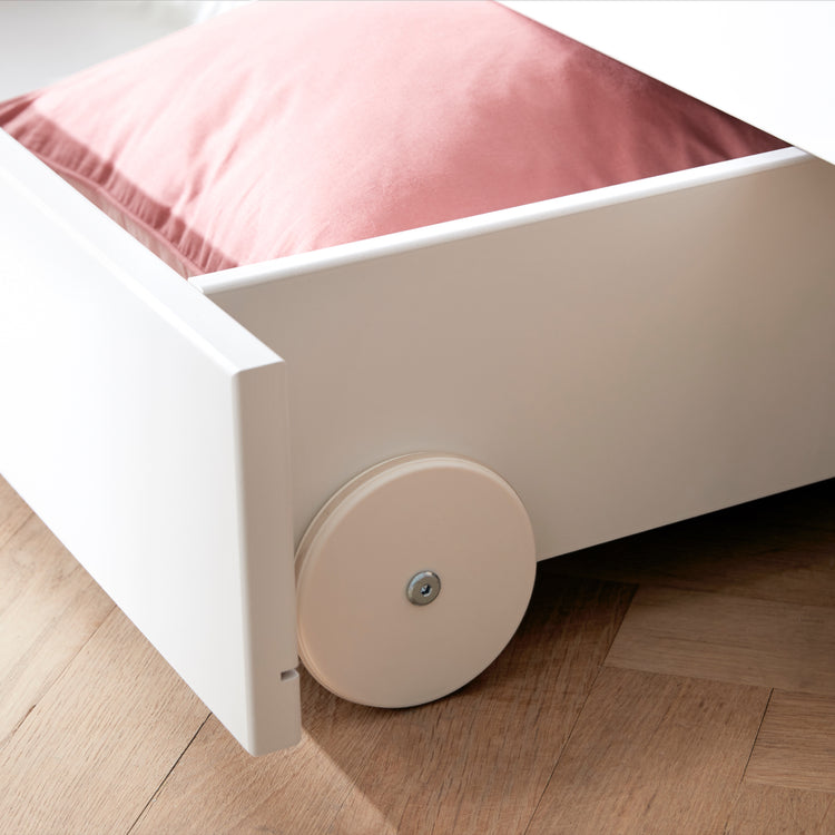 Daybed w/2 drawers F.Wht. 200x90 Legs Oak Lacq.