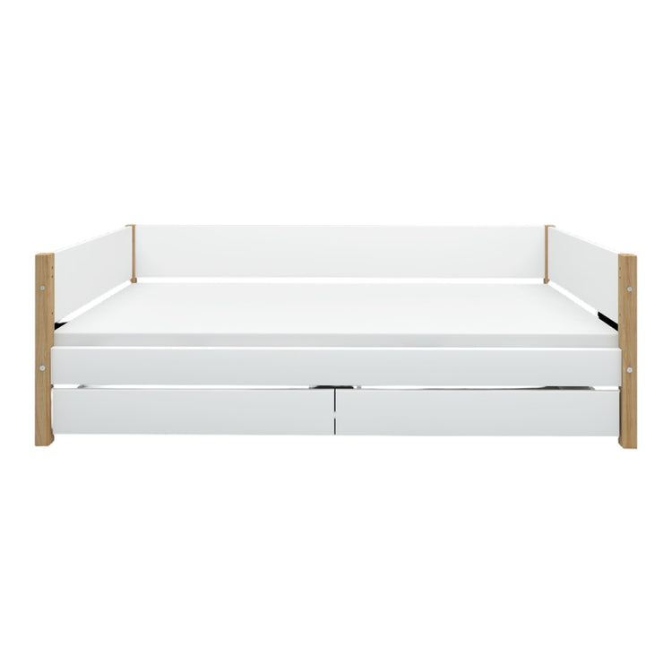 Daybed w/2 drawers F.Wht. 200x90 Legs Oak Lacq.