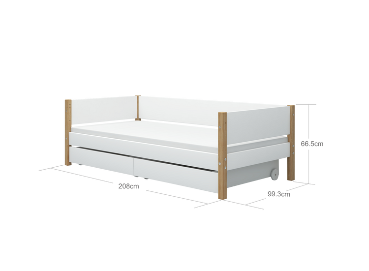 Daybed w/2 drawers F.Wht. 200x90 Legs Oak Lacq.