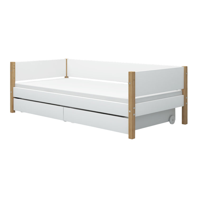 Daybed w/2 drawers F.Wht. 200x90 Legs Oak Lacq.