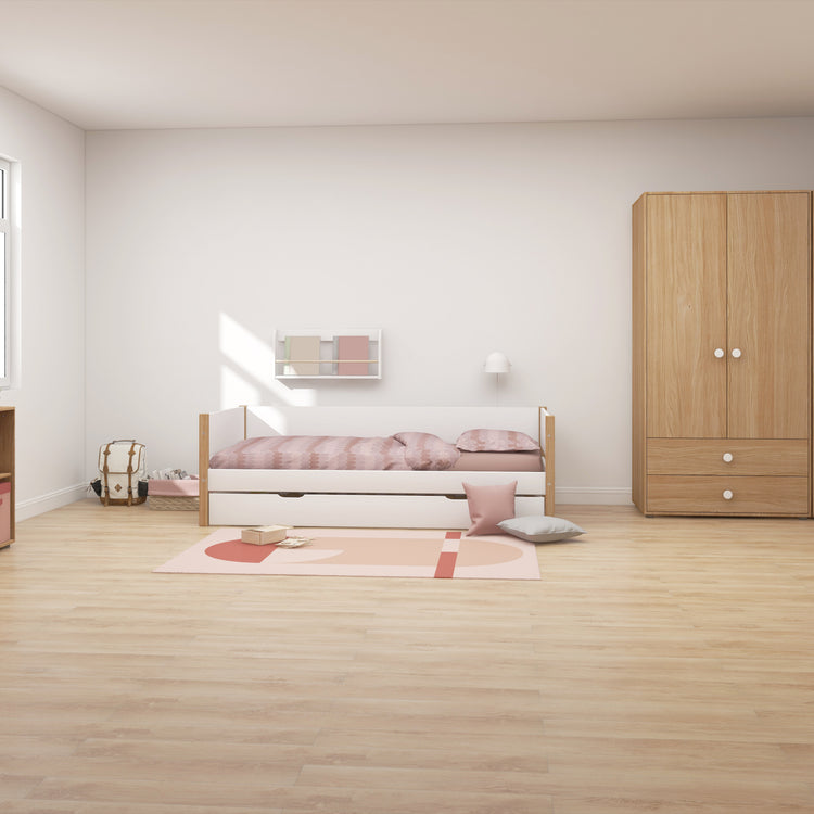 Daybed w/guest bed F.Wht. 200x90 Legs Oak Lacq.