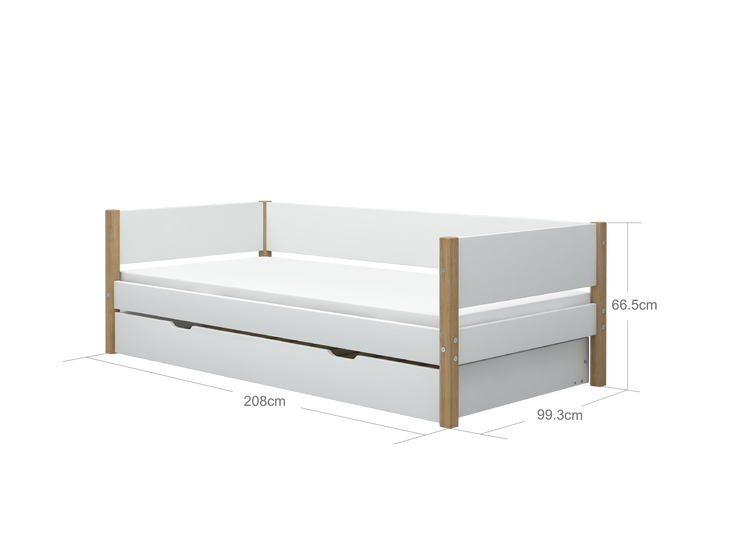 Daybed w/guest bed F.Wht. 200x90 Legs Oak Lacq.