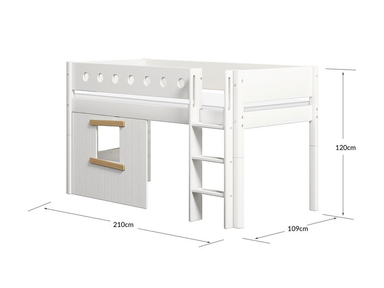 Mid sleeper WHITE 200x90 Str. ladder & Tree hut White window