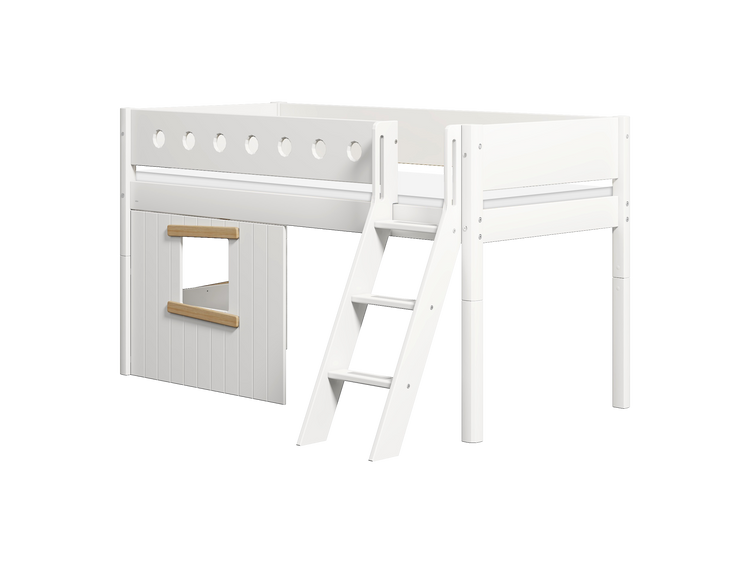 Mid sleeper WHITE 200x90 Sl. ladder & Tree hut Oak window