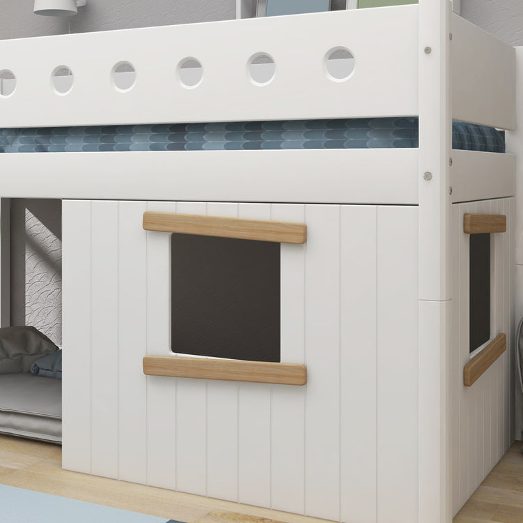 Mid sleeper WHITE 200x90 Sl. ladder & Tree hut Oak window
