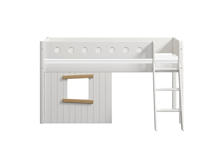 Mid sleeper WHITE 200x90 Sl. ladder & Tree hut Oak window