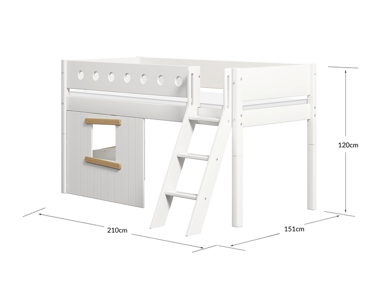 Mid sleeper WHITE 200x90 Sl. ladder & Tree hut Oak window