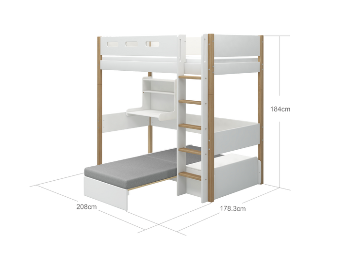 Highslp. Str. Ladder Legs Oak 200x90 Casa+Desk Rail F.Wht.