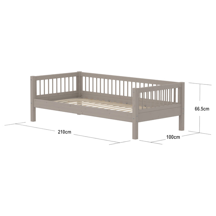 Single bed w. bars + safety w. bars back 200x90 Grey w.