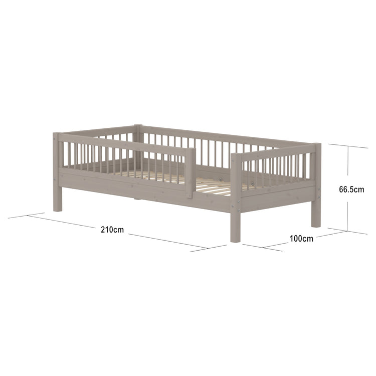Single bed w. bars 3/4 front-back bars White. W 200x90