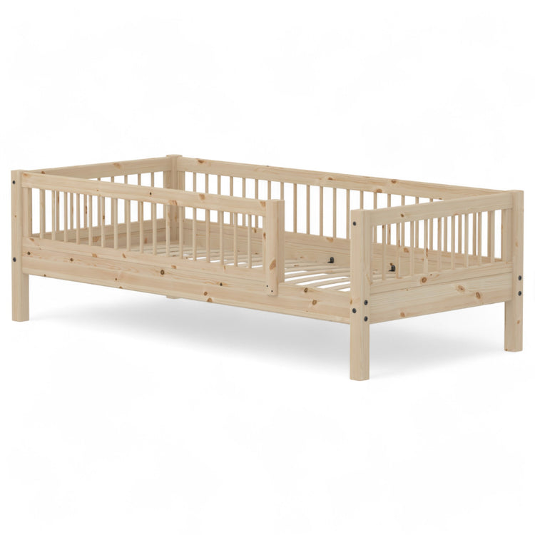 Single bed w. bars 3/4 front-back bars Untr. pine 200x90
