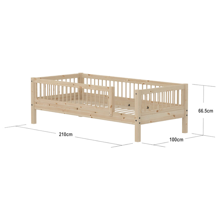 Single bed w. bars 3/4 front-back bars Untr. pine 200x90