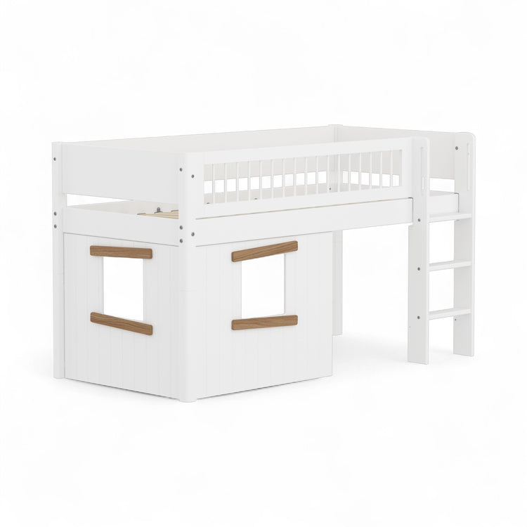 Mid sleeper WHITE Crossbar Str. ladder & Tree hut Oak window