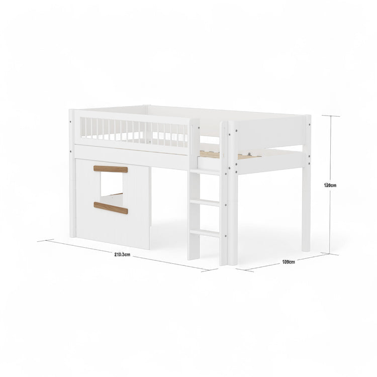 Mid sleeper WHITE Crossbar Str. ladder & Tree hut Oak window