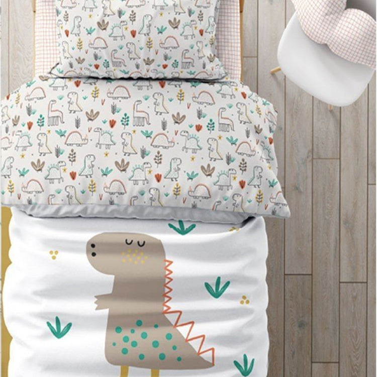 COZYKIDS. Σετ κλινοσκέπασμα + σεντόνι με λάστιχο (ενωμένα με φερμουάρ) Δεινόσαυρος 90x200
