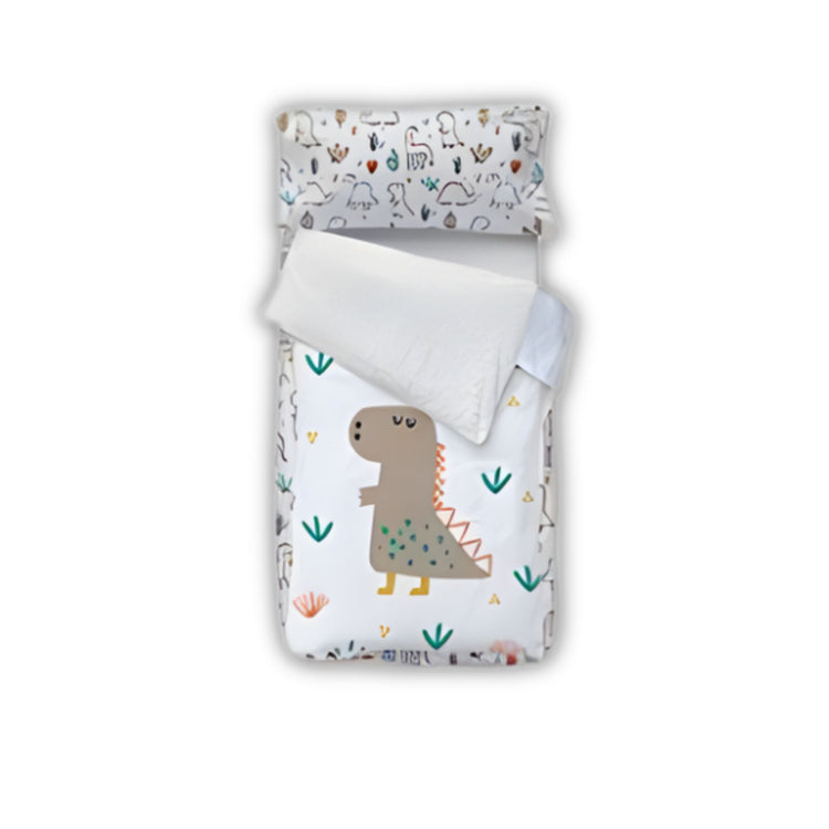 COZYKIDS. Zip-up duvet cover + fitted sheet set Dinosaur 70x140